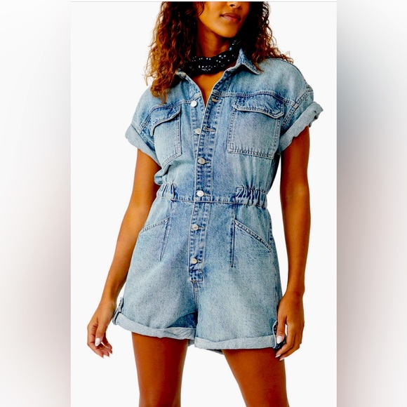 Free People Pants - NWOT FP FREE PEOPLE MARCI DEMIN ROMPER SIZE MEDIUM